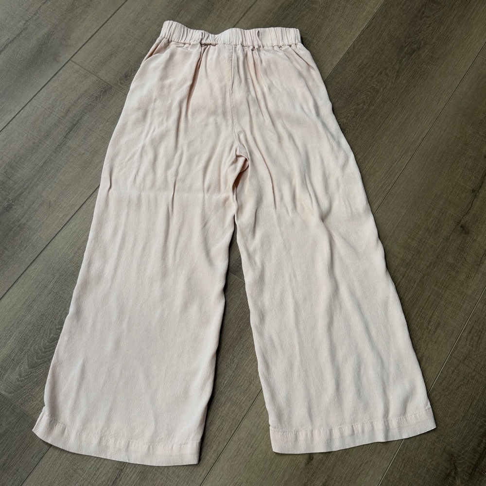 Aritzia Wilfred Pants Women XS Pink High Rise Crepe Wide Leg Belted 32” Crop - Picture 3 of 10